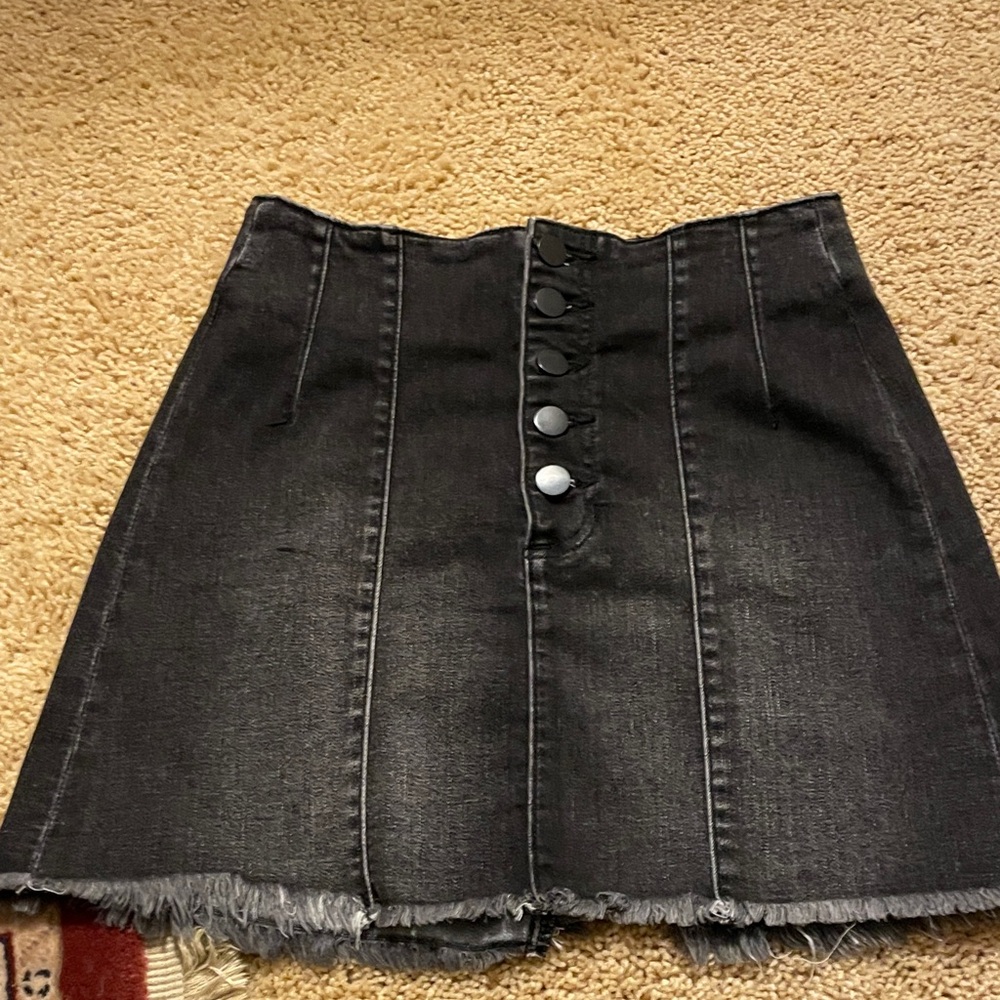 Altar'd State Charcoal Button-Front Mini Skirt